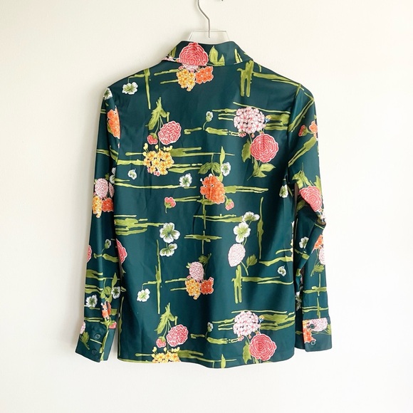 PLS READ VTG Sears Womens Small Polyester Blouse Green Floral Print Long Sleeve - Picture 4 of 7